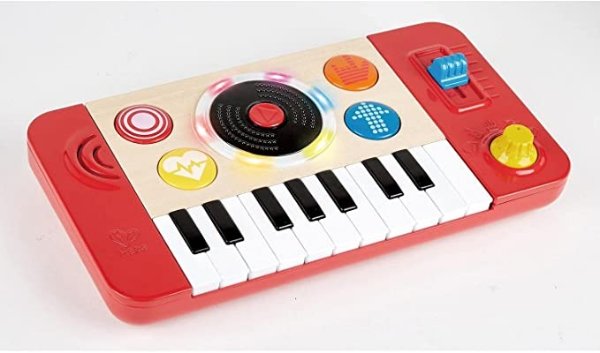 Kids Portable DJ Mix and Spin Studio Music Toy Playset with Lights, Sound, and 18 Key Keyboard for Kids Ages 1 to 5 Years , Red