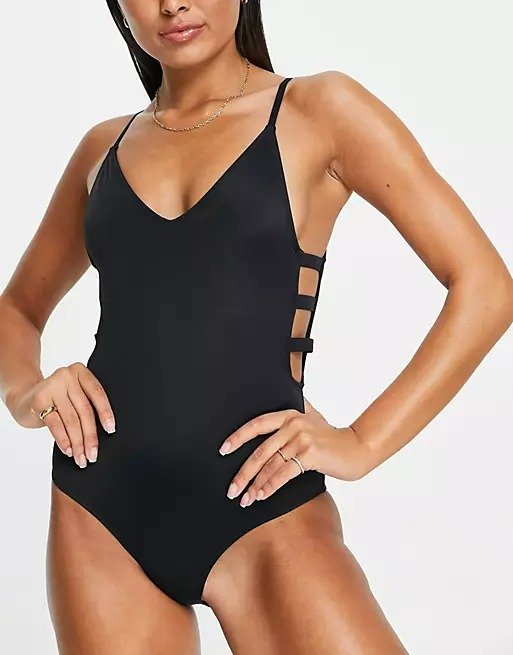swimsuit with side detail in black