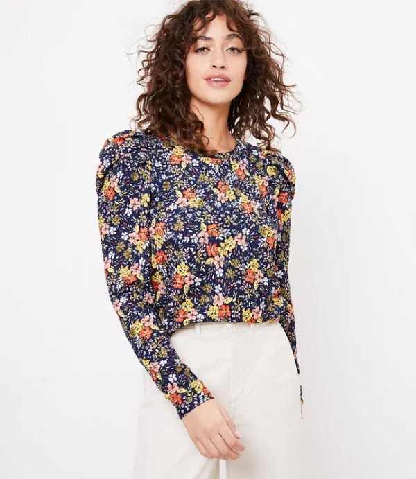 Floral Pleated Puff Sleeve Top | LOFT