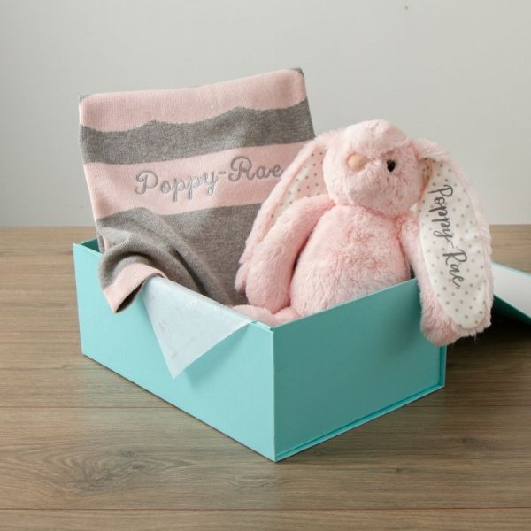 Personalized Pink Bunny Blanket Gift Set