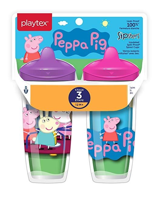 Sipsters Stage 3 Peppa Pig Spill-Proof, Leak-Proof, Break-Proof Insulated Toddler Spout Cups for Girls - 9 Ounce - 2 Count
