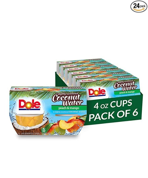 Dole Fruit Bowls, Peach & Mango in Slightly Sweetened Coconut Water, 4 Count, 4 Ounce Cups (Pack of 6) - 24 Total Cups