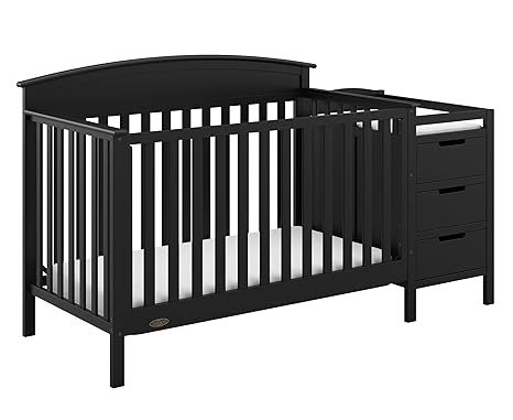 Benton 4-in-1 Convertible Crib and Changer (Black) – GREENGUARD Gold Certified, Crib and Changing -Table Combo, Water-Resistant Changing Pad, Converts to Toddler Bed, Daybed & Full-Size Bed