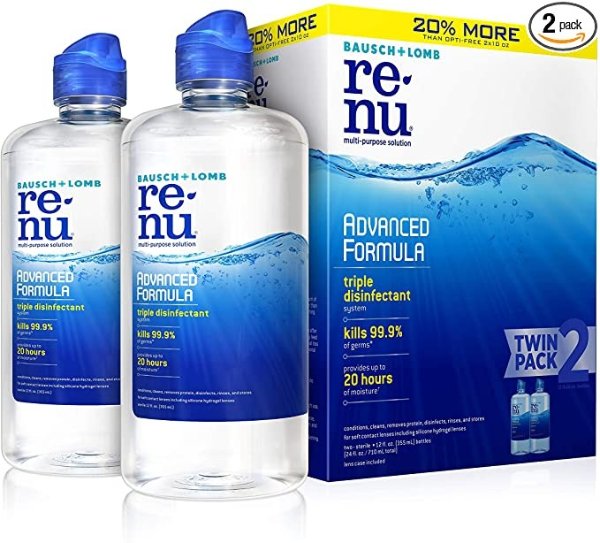Renu Contact Lens Solution Multi-Purpose Disinfectant, Advanced Formula Kills 99.9% of Germs, 12 Fl Oz (Pack of 2)