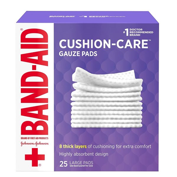 Brand Absorbent Cushion Care Sterile Square Gauze Pads Large, 4 in x 4 in, 25 ct