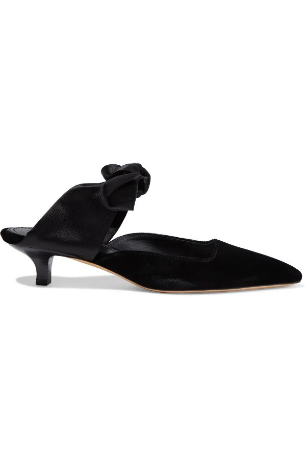 Coco bow-detailed satin and velvet mules
