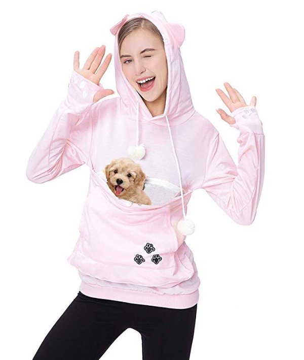 Womens Pet Carrier Shirts Kitten Puppy Holder Sweatshirt Animal Pouch Hood Tops