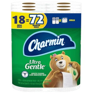 Charmin Ultra Gentle Toilet Paper, 18 Mega rolls = 72 regular rolls