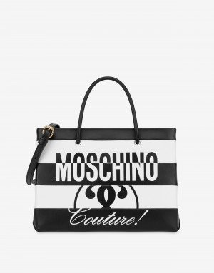 Black & White calfskin shopper - Women Fall-Winter 2021 - FW21 COLLECTION - Moods - Moschino | Moschino Official Online Shop