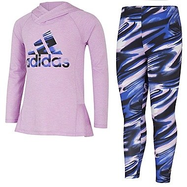 adidas® 2-Piece Melange Hooded Top and Legging Set in Lilac | buybuy BABY