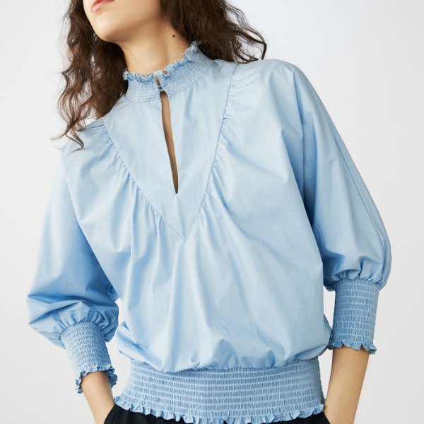 LIBOU Smocked cotton poplin blouse