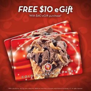 Extra $10 On Every $40Cold Stone Creamery E-Gift Card Deal