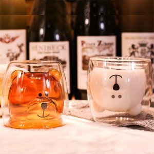 MUCHENGGIFT Bear Tea Cup Coffee Couple Glass Mugs