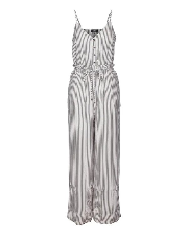 Paperbag Waist Jumpsuit in White/Grey Stripes