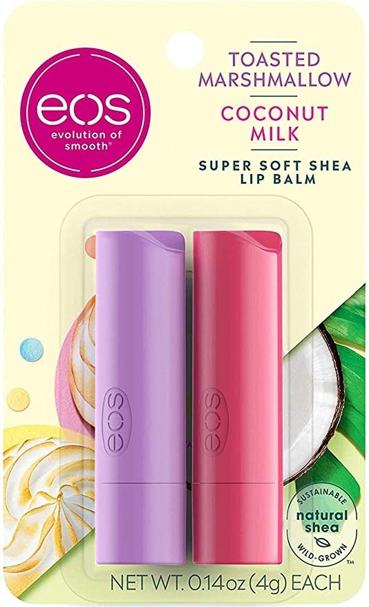 eos Super Soft Shea Stick Lip Balm - Toasted Marshmallow and Coconut Milk | Deeply Hydrates and Seals in Moisture | Sustainably-Sourced Ingredients | 0.14 oz | 2-Pack