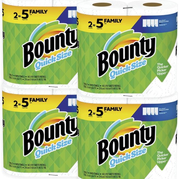 Bounty Quick-Size Paper Towels, White, 8 Family Rolls
