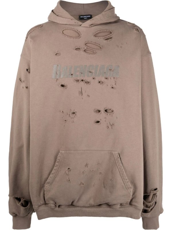 logo print distressed-finish hoodie