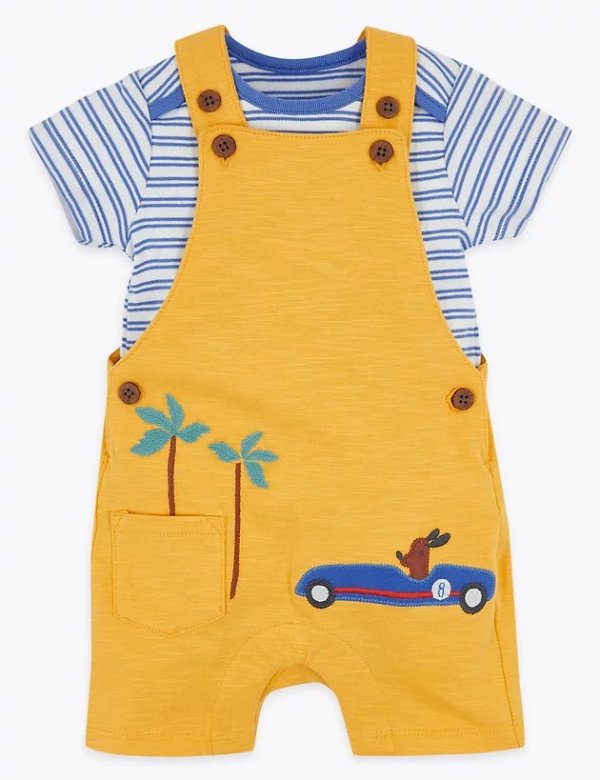 2 Piece Applique Dungarees Outfit (0-3 Yrs)