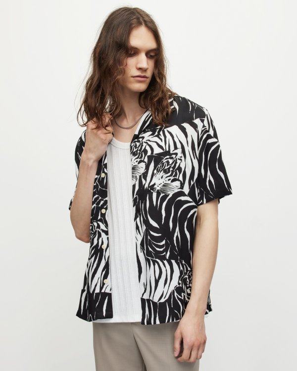 Wildcat Bold Tiger Print Relaxed Shirt CALA WHITE | ALLSAINTS US
