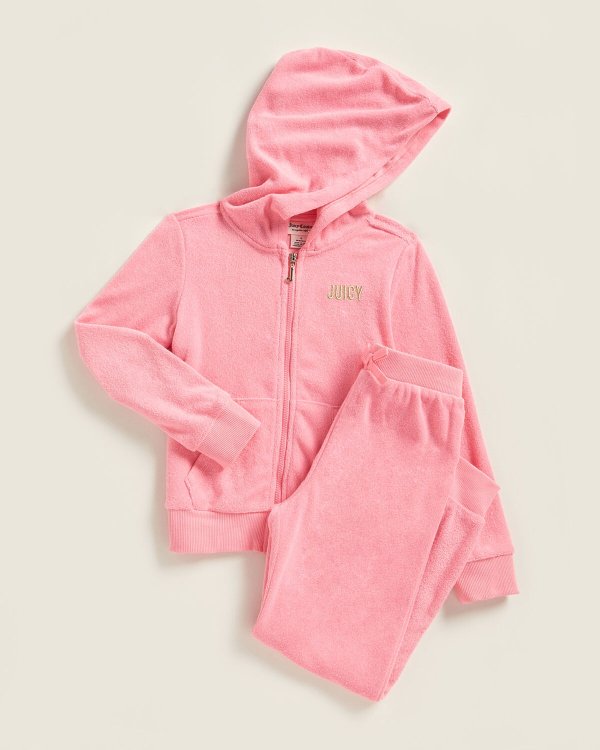 (Girls 4-6x) Two-Piece Terry Fade Logo Hoodie & Joggers Set