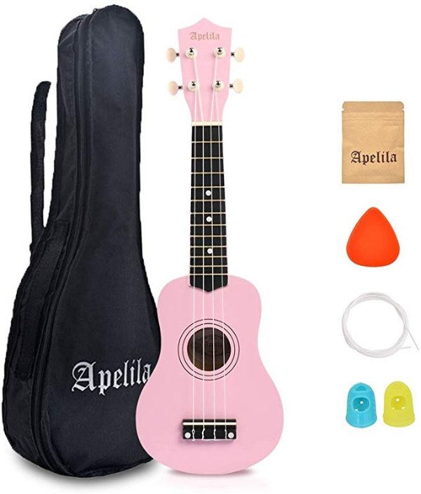 Apelila 21 inch Soprano Ukulele Acoustic Mini Guitar Musical Instrument with Bag, Pick, Strings, for Beginner, Kid, Starter, Amateur (Light Pink)