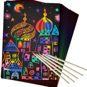 ZMLM Scratch Paper Art Set, 50 Piece Rainbow Magic Scratch Paper