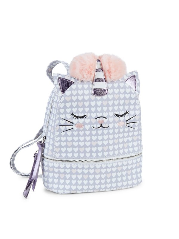 Kid's Caticorn Faux Fur-Trim & Faux Leather Backpack
