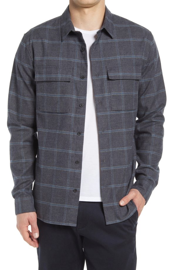 Houndstooth Windowpane Double Pocket Button-Up Shirt