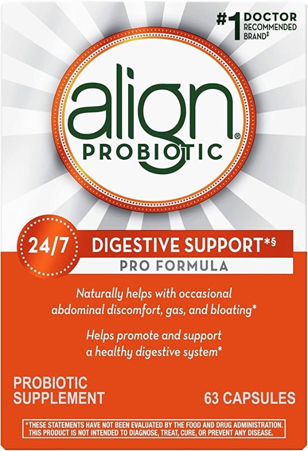 Align Probiotic Pro Formula, No.1 Doctor Recommended Brand, Helps Soothe Occasional Gas, Abdominal Discomfort, Bloating to Support a Healthy Digestive System 24/7, 63 Capsules