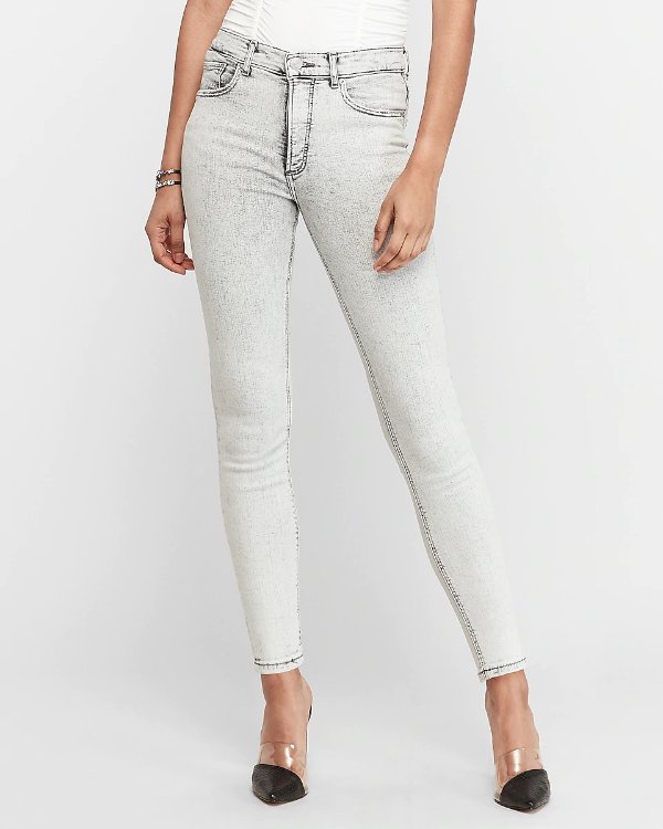 High Waisted Denim Perfect Gray Faded Ankle Leggings