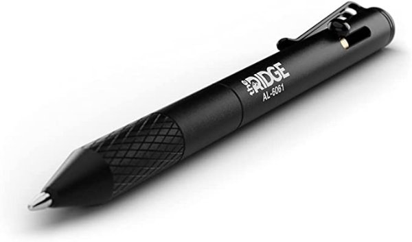 The Ridge Bolt Action Ballpoint Pen | Metal Retractable Compact Writing Instrument | Textured Grip & Internal Pressurized Refill | Aluminum Black