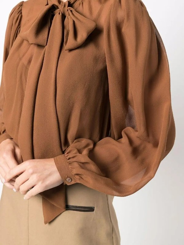 Dark sugar brown chiffon bow silk blouse from TORY BURCH