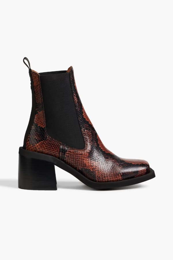 Snake-effect leather Chelsea boots