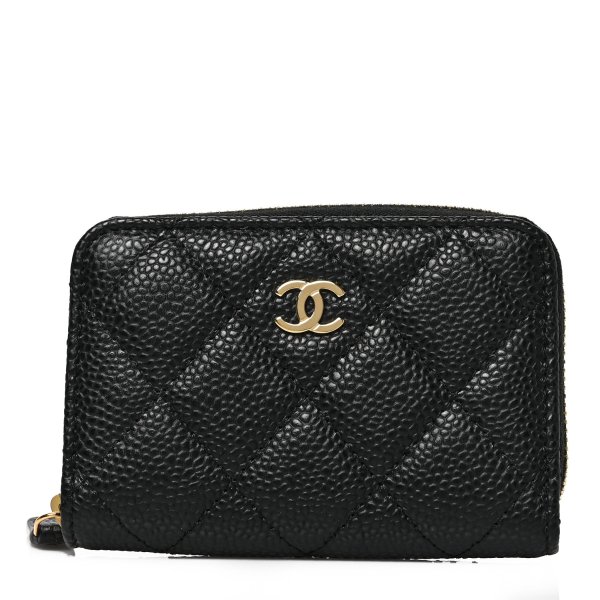 Caviar Quilted Zip Coin Purse Black