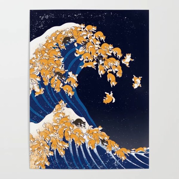 Shiba Inu The Great Wave in Night Poster by bignosework