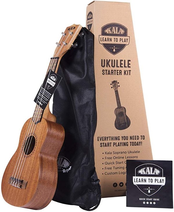 Official Kala Learn to Play Ukulele Soprano Starter Kit, Satin Mahogany – Includes online lessons, tuner app, and booklet (KALA-LTP-S)