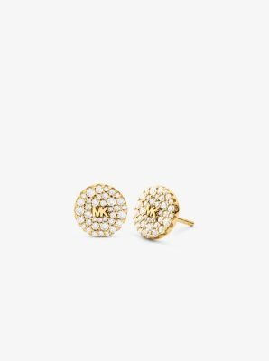 Precious Metal-Plated Sterling Silver Pave Logo Stud Earrings