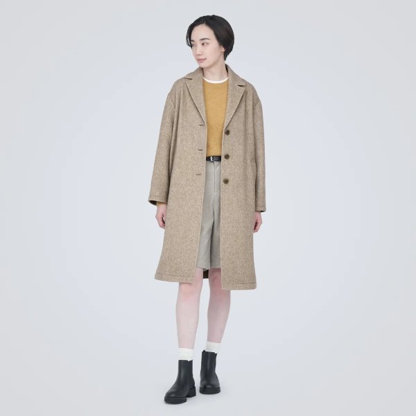 Women's Recycled Wool Blend Chester Coat - Light Beige