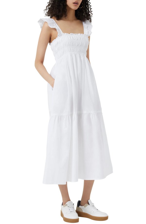 Isla Smocked Organic Cotton Midi Dress