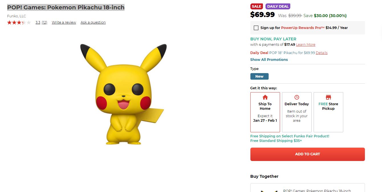 POP! Games: Pokemon Pikachu 18-inch玩具