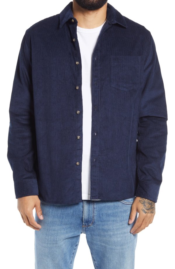 Solid Corduroy Button-Up Shirt