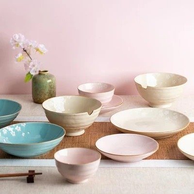 Sakura Pattern Dinnerware with Multi-Color Pieces