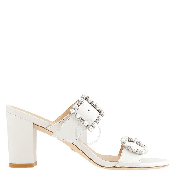 Ladies White Pearl Geo Buckle 75 Slide Sandals
