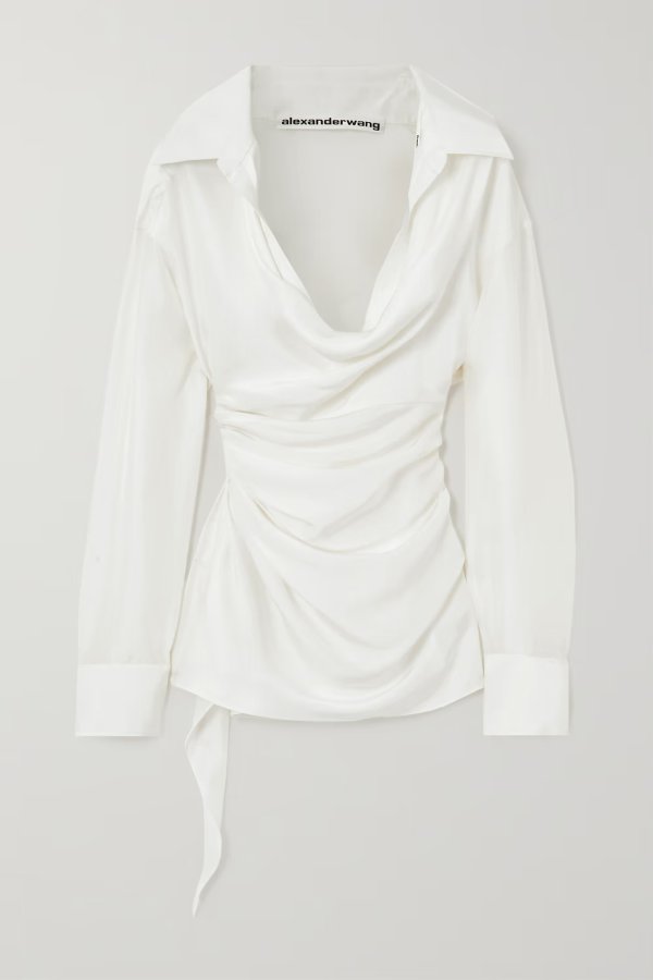 Ruched silk-satin top