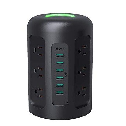 AUKEY Power Strip Surge Protector, 6 USB Ports and 12 AC Outlets with 5-Foot Heavy Duty Extension Cord for Smartphones, Laptop, Tablet, and More Appliances, 1500 Joules
