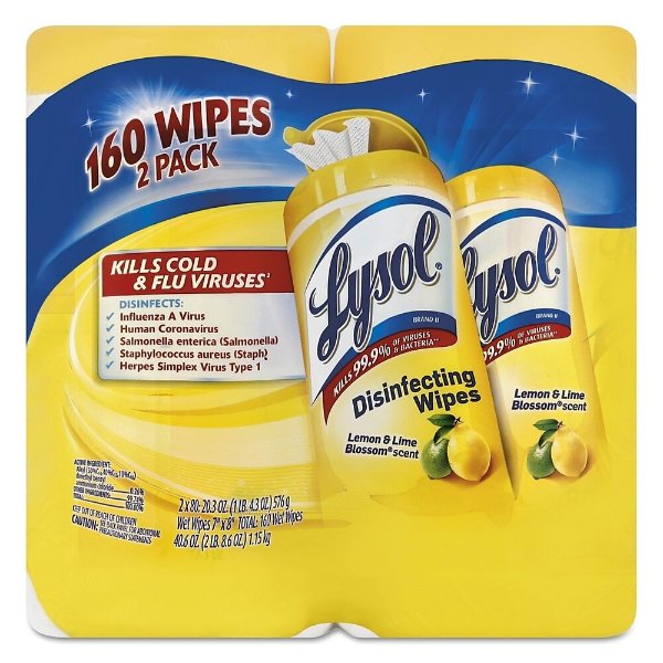 Brand Disinfecting Wipes, Lemon/lime Blossom, 7 x 8, 80/canister, 2/pack