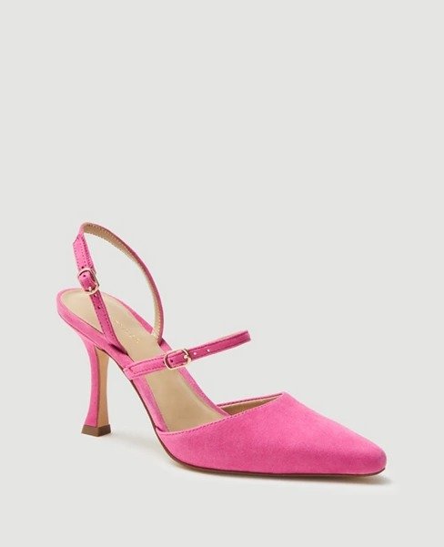 Suede Double Strap Pointy Toe Pumps | Ann Taylor