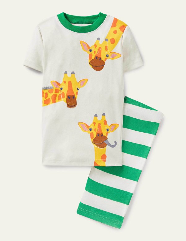 Snug Short John Pajamas - Green Pepper/Ivory Giraffes | Boden US