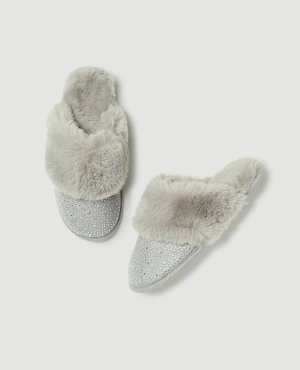Jeweled Faux Fur Lined Slippers