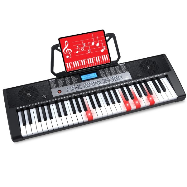 54-Key Beginners Electronic Keyboard Piano Set w/ Lighted Keys, LCD Sc